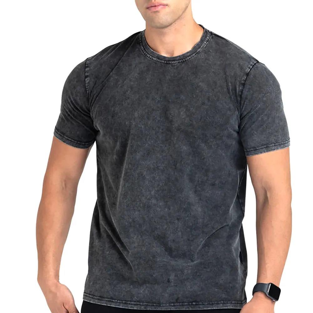 Wholesale 100% Cotton Acid Wash Unisex Track Suit Boxy Fit Streetwear with Zipper Men's T-Shirts Stone Wash Set